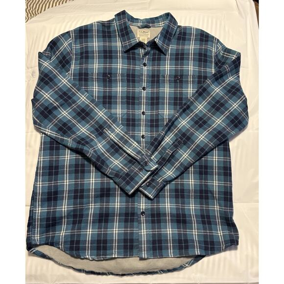 LL Bean Plaid Flannel Shacket Men's Sz XL-Tall Fleece Lined Button Shirt Jacket - Picture 4 of 11